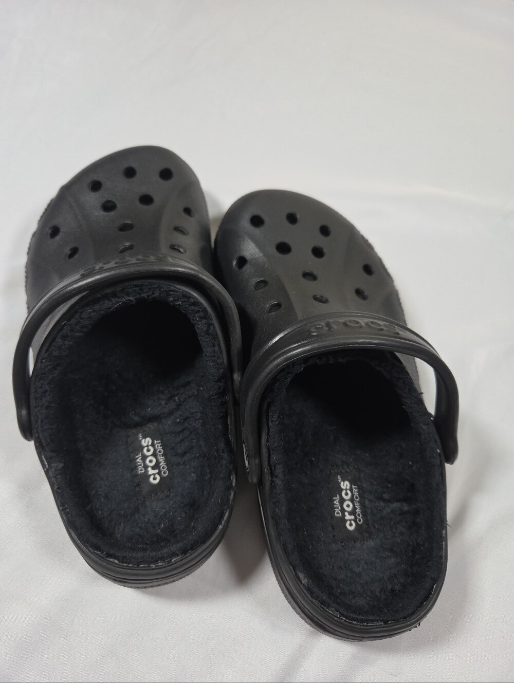 Crocs Dual Comfort Unisex Womens 7 Mens 5 Black Faux Fur Classic Lined Clog